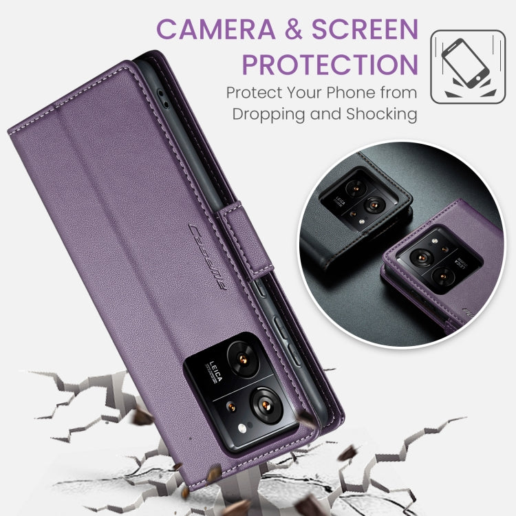For Xiaomi 13T/13T Pro CaseMe 023 Butterfly Buckle Litchi Texture RFID Anti-theft Leather Phone Case(Pearly Purple)