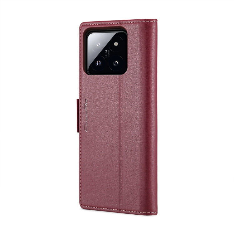 For Xiaomi 14 CaseMe 023 Butterfly Buckle Litchi Texture RFID Anti-theft Leather Phone Case(Wine Red)