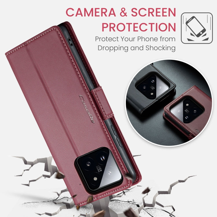 For Xiaomi 14 CaseMe 023 Butterfly Buckle Litchi Texture RFID Anti-theft Leather Phone Case(Wine Red)