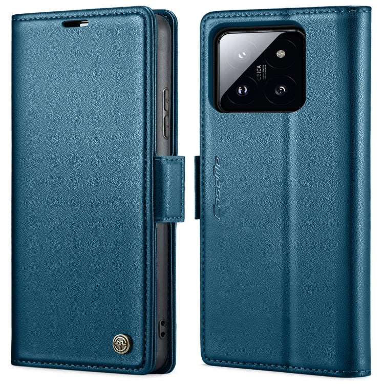 For Xiaomi 14 CaseMe 023 Butterfly Buckle Litchi Texture RFID Anti-theft Leather Phone Case(Blue)