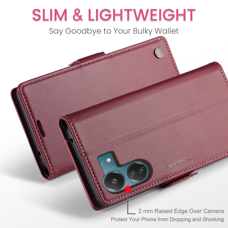 For Xiaomi Poco C65 4G CaseMe 023 Butterfly Buckle Litchi Texture RFID Anti-theft Leather Phone Case(Wine Red)