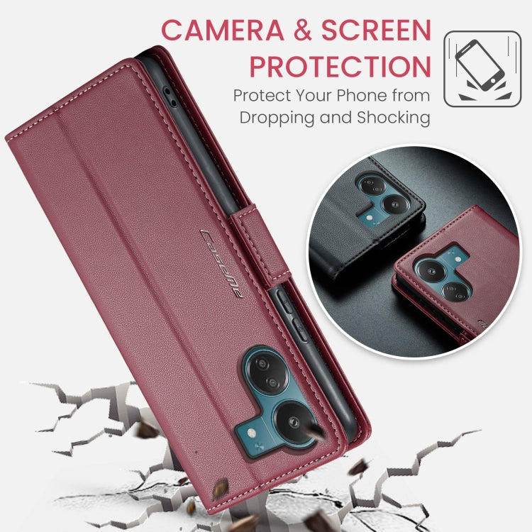 For Xiaomi Poco C65 4G CaseMe 023 Butterfly Buckle Litchi Texture RFID Anti-theft Leather Phone Case(Wine Red)