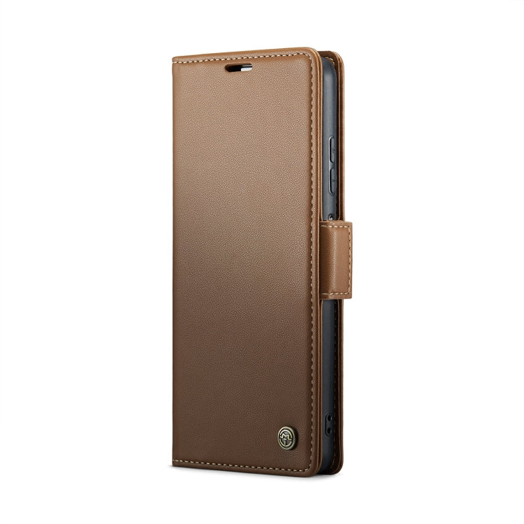 For Xiaomi Redmi Note 13 5G CaseMe 023 Butterfly Buckle Litchi Texture RFID Anti-theft Leather Phone Case(Brown)