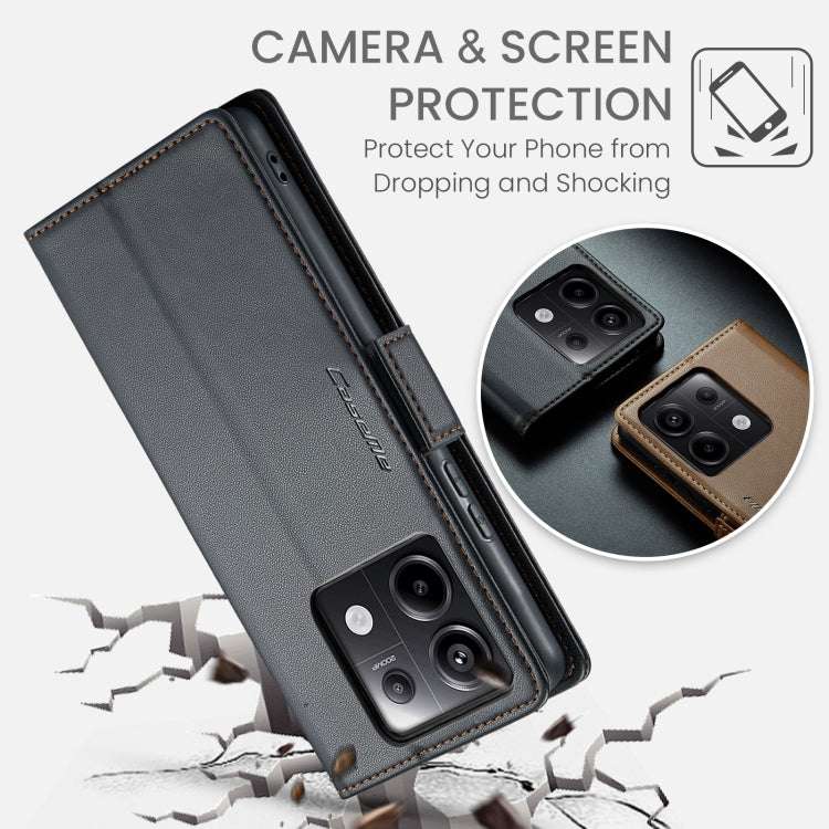 For Xiaomi Poco X6 5G CaseMe 023 Butterfly Buckle Litchi Texture RFID Anti-theft Leather Phone Case(Black)