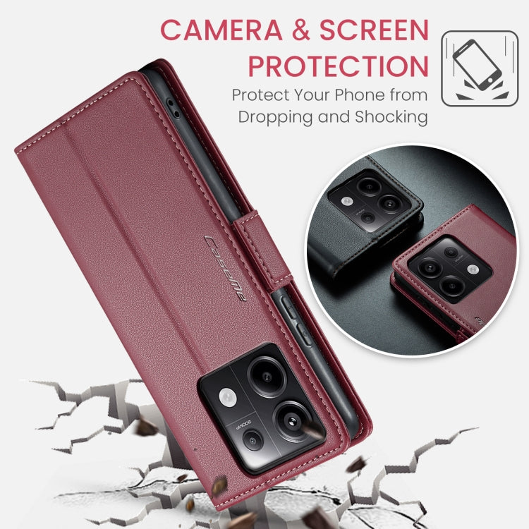 For Xiaomi Poco X6 5G CaseMe 023 Butterfly Buckle Litchi Texture RFID Anti-theft Leather Phone Case(Wine Red)