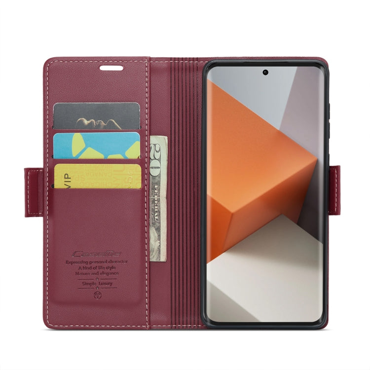 For Xiaomi Redmi Note 13 Pro+ 5G CaseMe 023 Butterfly Buckle Litchi Texture RFID Anti-theft Leather Phone Case(Wine Red)