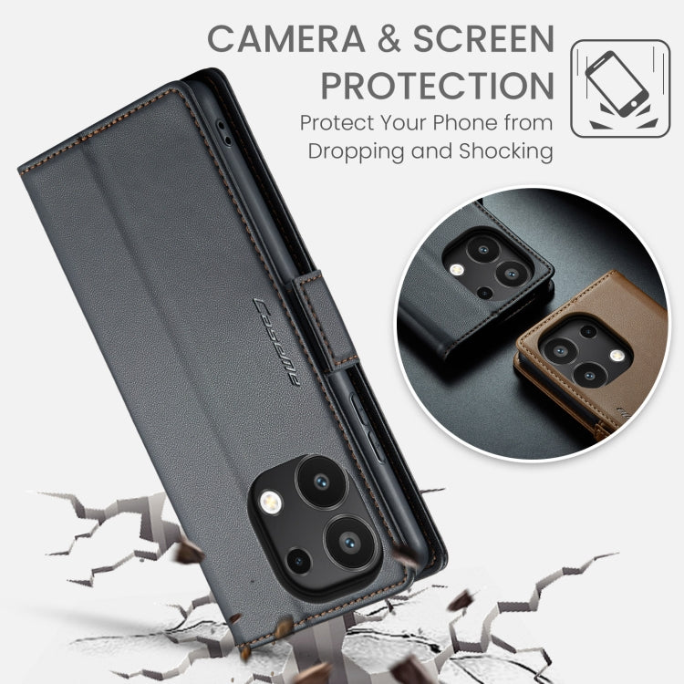 For Xiaomi Redmi Note 13 4G CaseMe 023 Butterfly Buckle Litchi Texture RFID Anti-theft Leather Phone Case(Black)