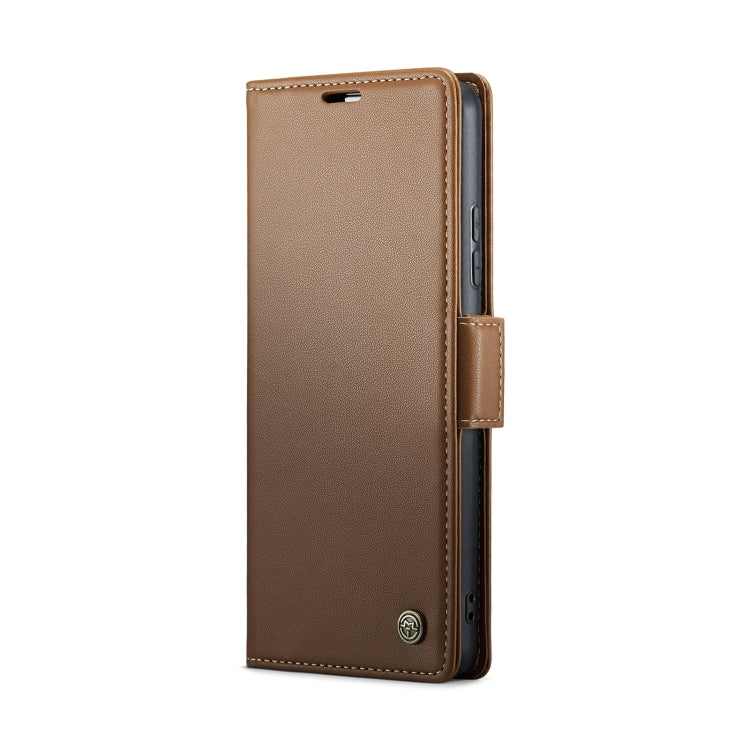 For Xiaomi Redmi Note 13 4G CaseMe 023 Butterfly Buckle Litchi Texture RFID Anti-theft Leather Phone Case(Brown)