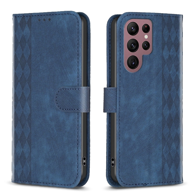 Plaid Embossed Leather Phone Case, For Samsung Galaxy S22 Ultra 5G, For Samsung Galaxy S21 5G, For Samsung Galaxy S21+ 5G, For Samsung Galaxy S21 Ultra 5G