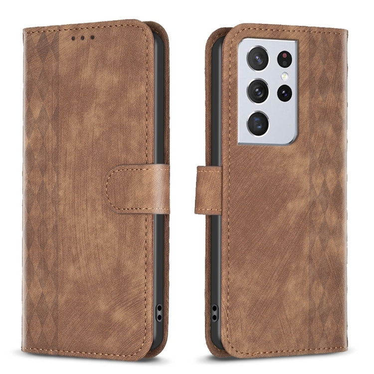 Plaid Embossed Leather Phone Case, For Samsung Galaxy S22 Ultra 5G, For Samsung Galaxy S21 5G, For Samsung Galaxy S21+ 5G, For Samsung Galaxy S21 Ultra 5G