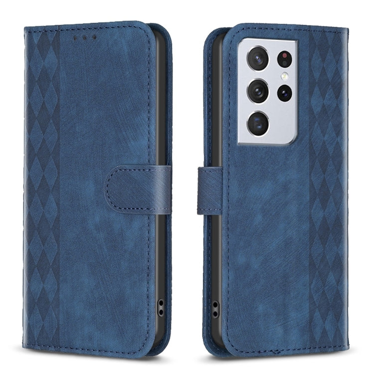 Plaid Embossed Leather Phone Case, For Samsung Galaxy S22 Ultra 5G, For Samsung Galaxy S21 5G, For Samsung Galaxy S21+ 5G, For Samsung Galaxy S21 Ultra 5G
