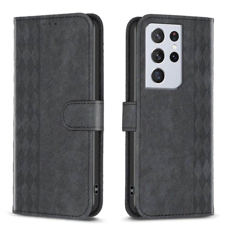 Plaid Embossed Leather Phone Case, For Samsung Galaxy S22 Ultra 5G, For Samsung Galaxy S21 5G, For Samsung Galaxy S21+ 5G, For Samsung Galaxy S21 Ultra 5G