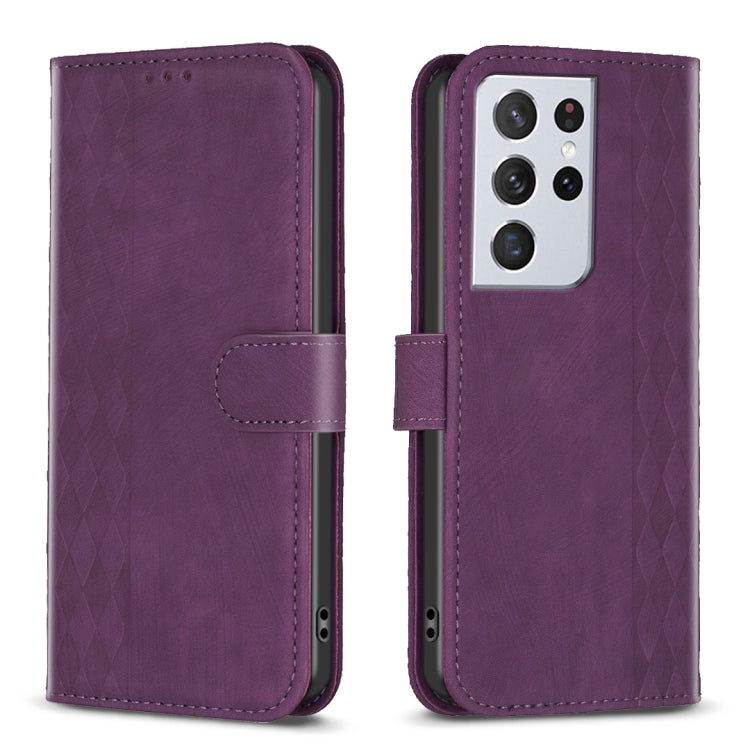 Plaid Embossed Leather Phone Case, For Samsung Galaxy S22 Ultra 5G, For Samsung Galaxy S21 5G, For Samsung Galaxy S21+ 5G, For Samsung Galaxy S21 Ultra 5G