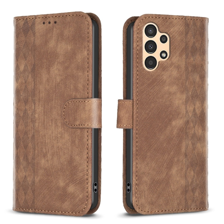 Plaid Embossed Leather Phone Case, For Samsung Galaxy A72 4G/5G, For Samsung Galaxy A73
