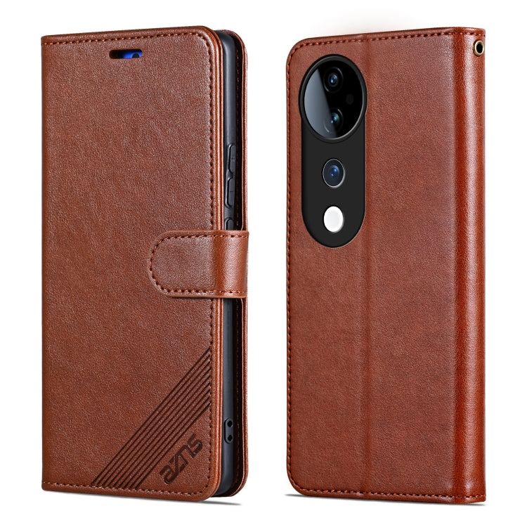 For vivo S19 Pro AZNS Sheepskin Texture Flip Leather Phone Case(Brown)