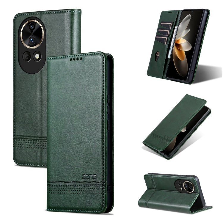 For Huawei nova 12 AZNS Magnetic Calf Texture Flip Leather Phone Case(Dark Green)