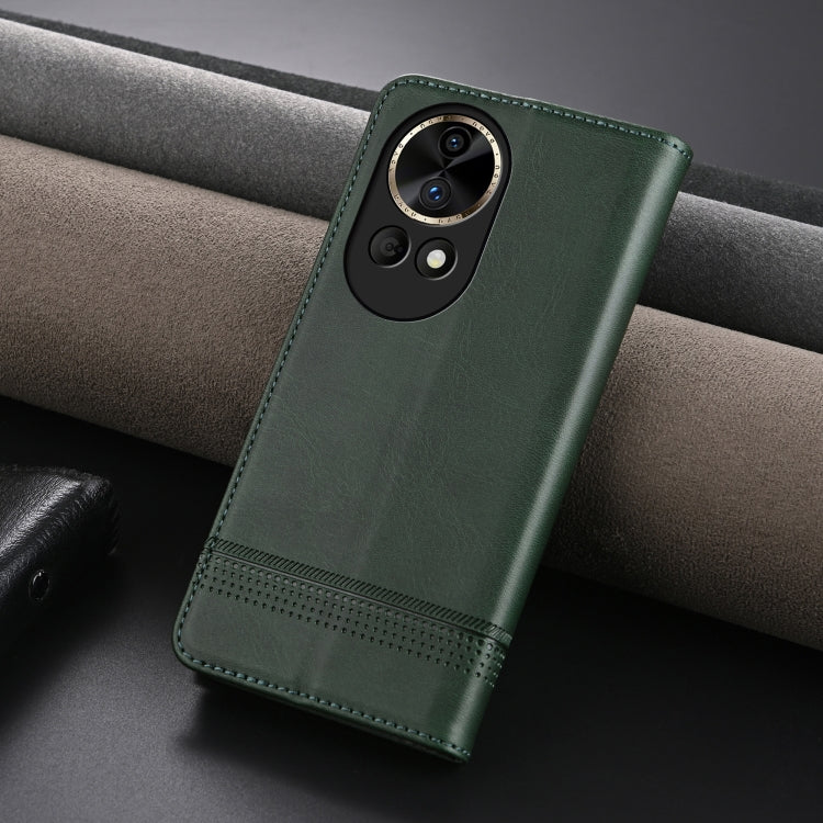 For Huawei nova 12 AZNS Magnetic Calf Texture Flip Leather Phone Case(Dark Green)