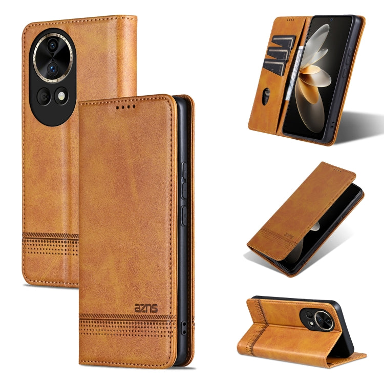 For Huawei nova 12 AZNS Magnetic Calf Texture Flip Leather Phone Case(Light Brown)