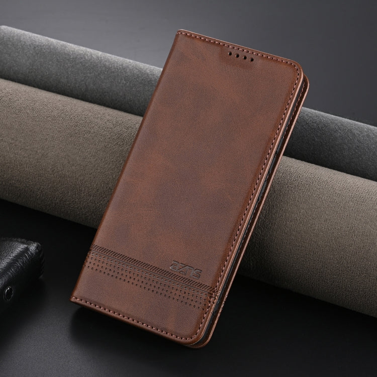 For Huawei nova 12 AZNS Magnetic Calf Texture Flip Leather Phone Case(Dark Brown)