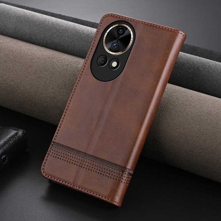 For Huawei nova 12 Pro AZNS Magnetic Calf Texture Flip Leather Phone Case(Dark Brown)