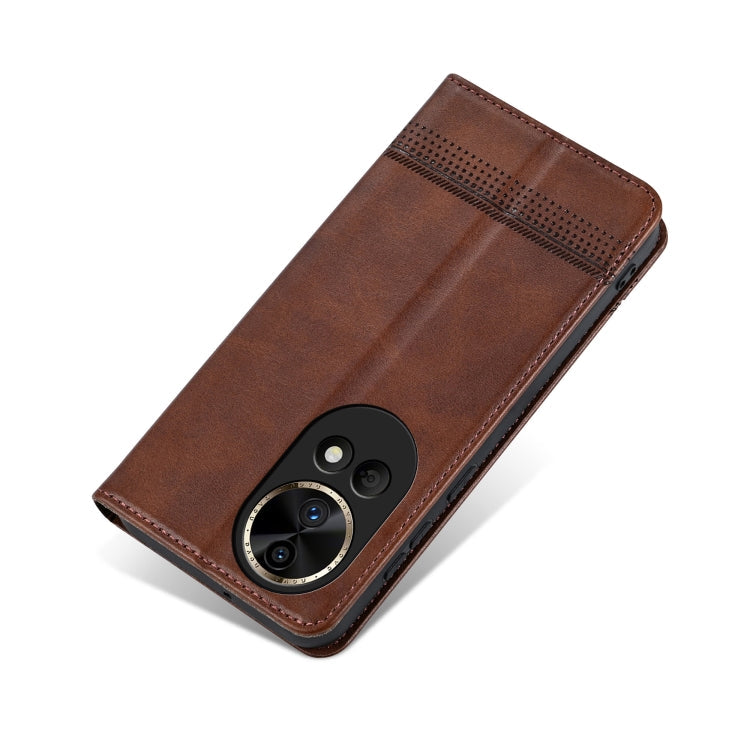 For Huawei nova 12 Pro AZNS Magnetic Calf Texture Flip Leather Phone Case(Dark Brown)