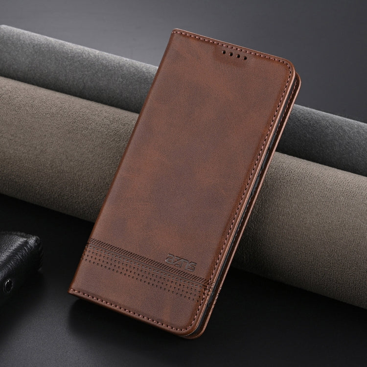 For Huawei Pura 70 AZNS Magnetic Calf Texture Flip Leather Phone Case(Dark Brown)