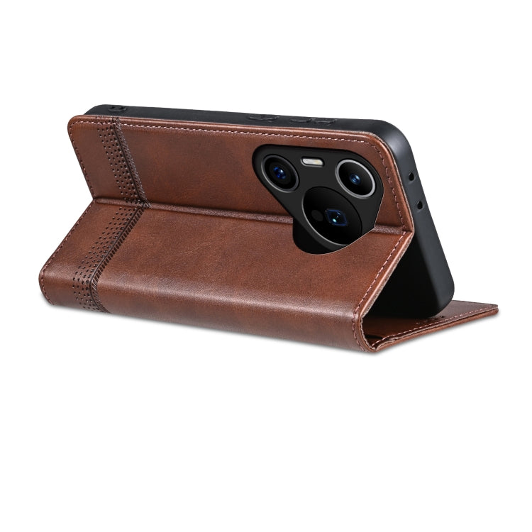For Huawei Pura 70 Pro / 70 Pro+ Fine Hole AZNS Magnetic Calf Texture Flip Leather Phone Case(Dark Brown)