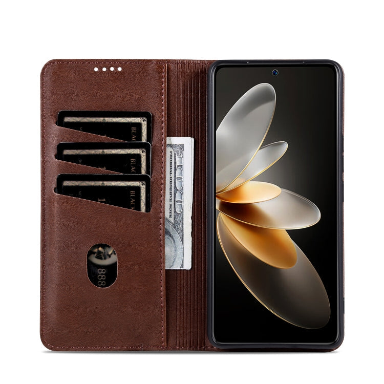 For Huawei Pura 70 Fine Hole AZNS Magnetic Calf Texture Flip Leather Phone Case(Dark Brown)