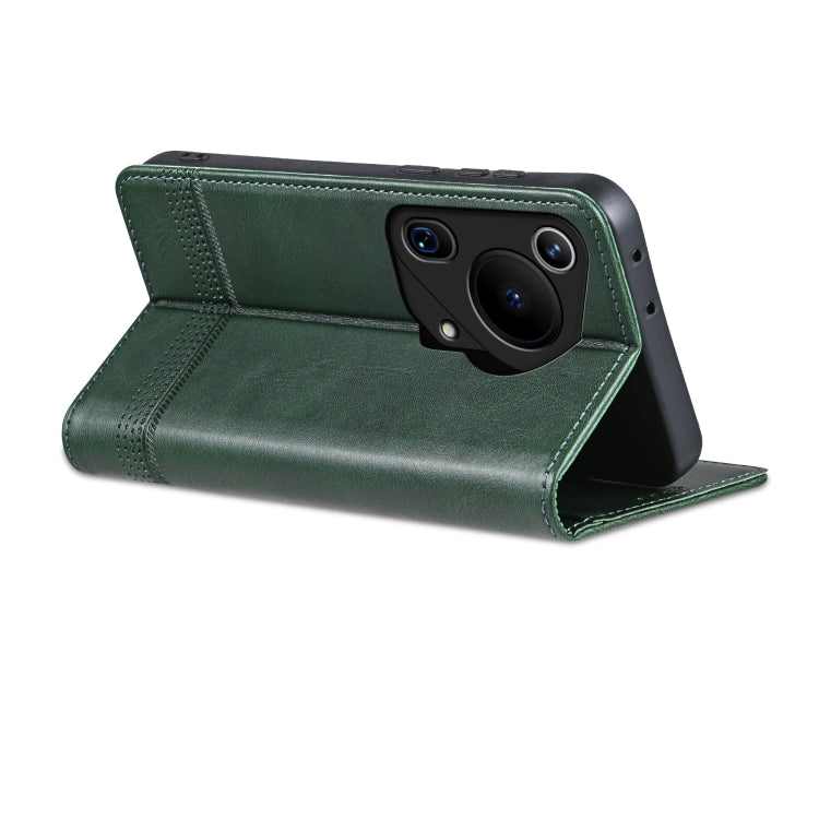 For Huawei Pura 70 Ultra AZNS Magnetic Calf Texture Flip Leather Phone Case(Dark Green)
