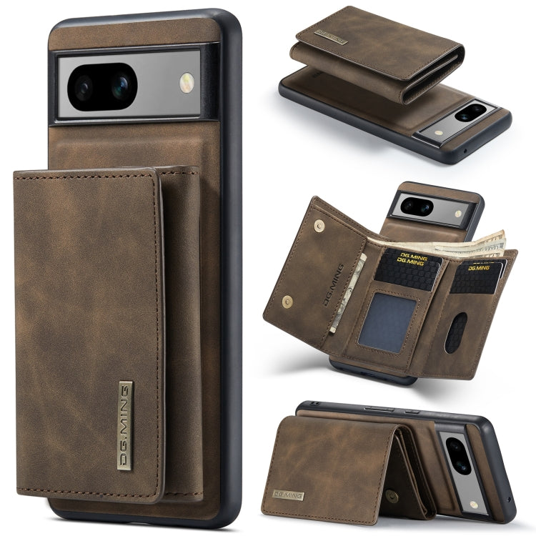 For Google Pixel 8a DG.MING M1 Series 3-Fold Multi Card Wallet + Magnetic Phone Case(Coffee)