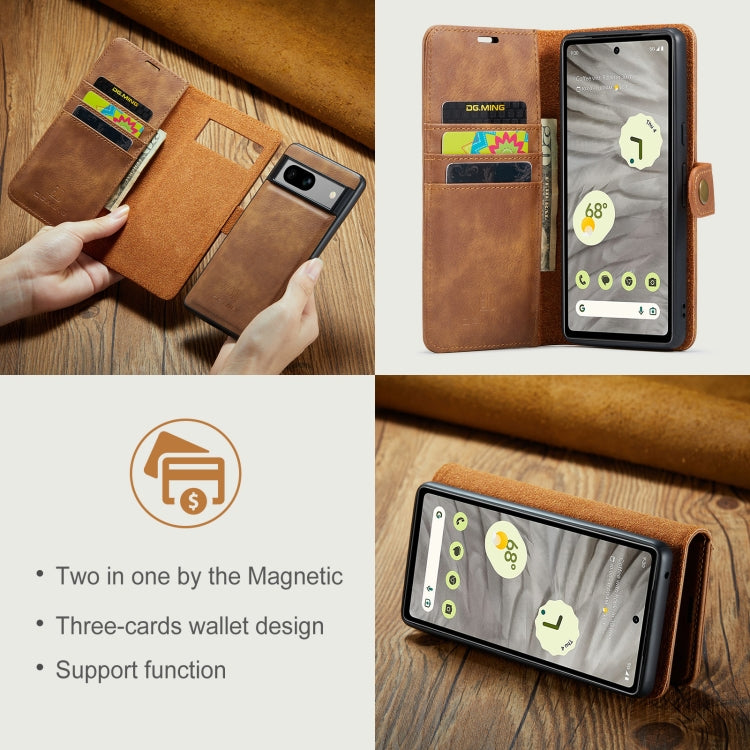 For Google Pixel 8a DG.MING Crazy Horse Texture Detachable Magnetic Leather Phone Case(Brown)