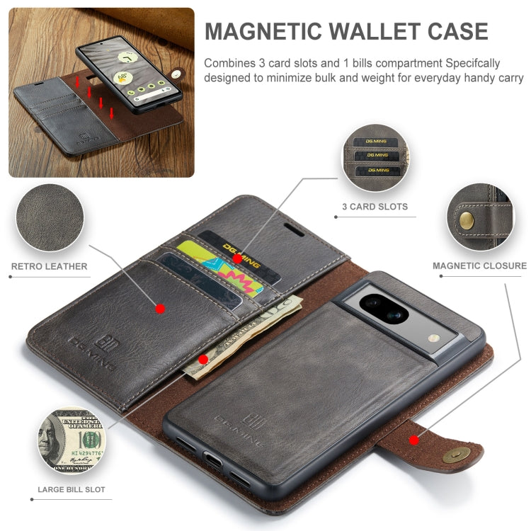 For Google Pixel 8a DG.MING Crazy Horse Texture Detachable Magnetic Leather Phone Case(Grey)