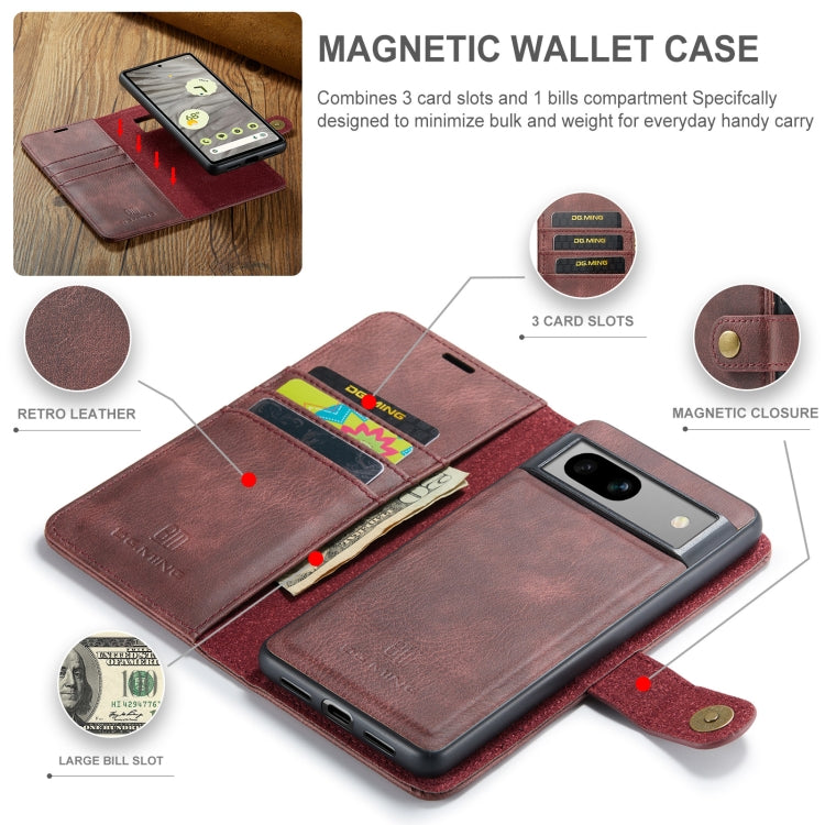For Google Pixel 8a DG.MING Crazy Horse Texture Detachable Magnetic Leather Phone Case(Red)