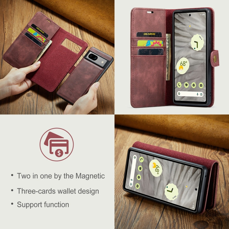 For Google Pixel 8a DG.MING Crazy Horse Texture Detachable Magnetic Leather Phone Case(Red)