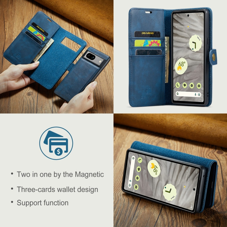 For Google Pixel 8a DG.MING Crazy Horse Texture Detachable Magnetic Leather Phone Case(Blue)