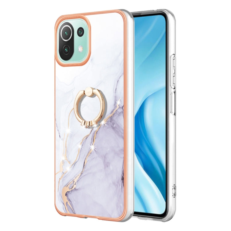 Electroplating Marble IMD TPU Phone Case with Ring Holder, For Xiaomi Redmi 10C, For Xiaomi Mi 11 Lite