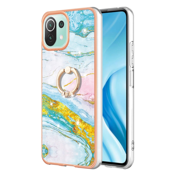 Electroplating Marble IMD TPU Phone Case with Ring Holder, For Xiaomi Redmi 10C, For Xiaomi Mi 11 Lite