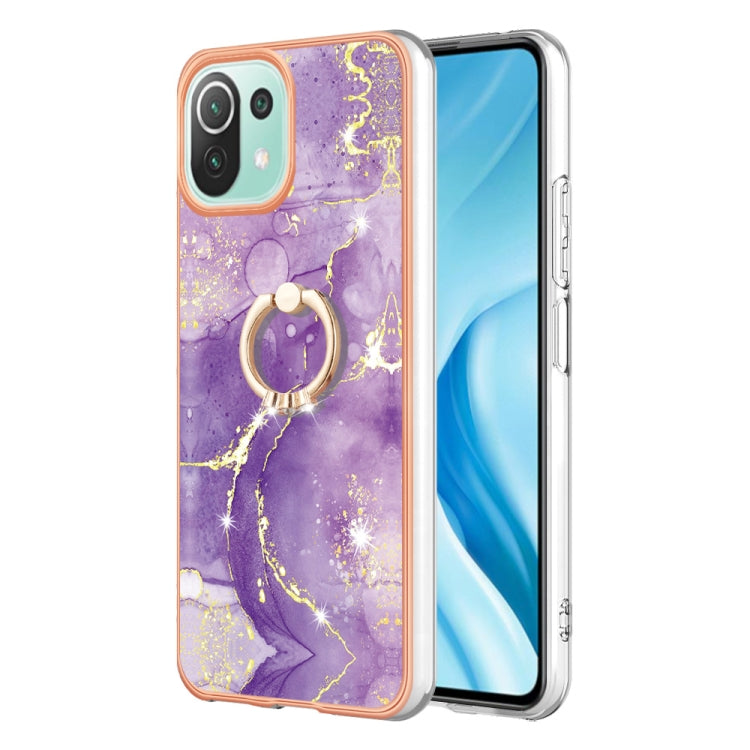 Electroplating Marble IMD TPU Phone Case with Ring Holder, For Xiaomi Redmi 10C, For Xiaomi Mi 11 Lite