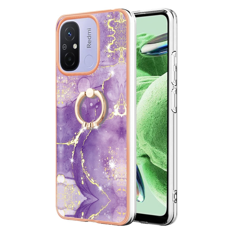 Electroplating Marble IMD TPU Phone Case with Ring Holder, For Xiaomi Redmi Note 12 5G Global/Poco X5 5G, For Xiaomi Redmi 12C / 11A 4G Global, For Xiaomi 13 Lite 5G, For Xiaomi Redmi Note 12 Pro Speed