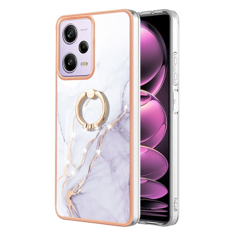 Electroplating Marble IMD TPU Phone Case with Ring Holder, For Xiaomi Redmi Note 12 4G Global, For Xiaomi Redmi Note 12 Pro+ Global, For Xiaomi Redmi Note 12 Pro 5G Global, For Xiaomi Poco X5 Pro 5G