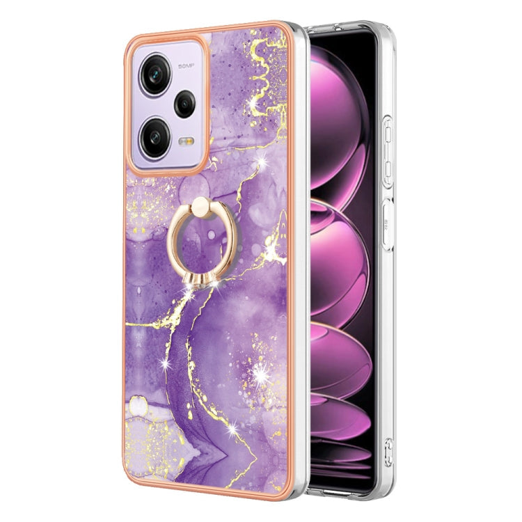 Electroplating Marble IMD TPU Phone Case with Ring Holder, For Xiaomi Redmi Note 12 4G Global, For Xiaomi Redmi Note 12 Pro+ Global, For Xiaomi Redmi Note 12 Pro 5G Global, For Xiaomi Poco X5 Pro 5G