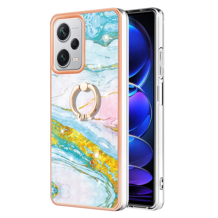 Electroplating Marble IMD TPU Phone Case with Ring Holder, For Xiaomi Redmi Note 12 4G Global, For Xiaomi Redmi Note 12 Pro+ Global, For Xiaomi Redmi Note 12 Pro 5G Global, For Xiaomi Poco X5 Pro 5G