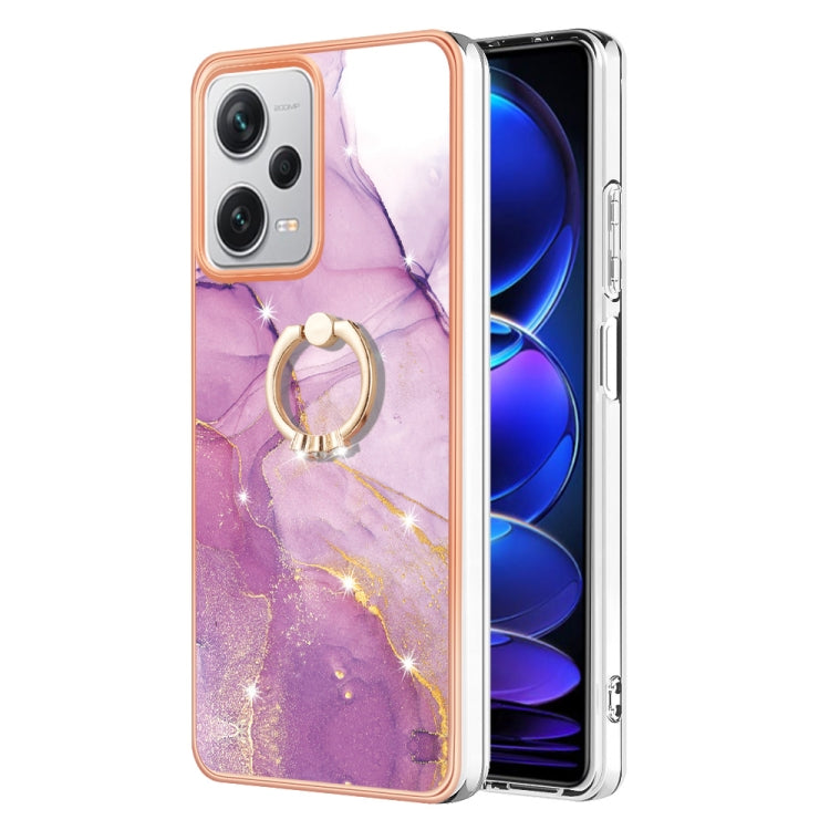 Electroplating Marble IMD TPU Phone Case with Ring Holder, For Xiaomi Redmi Note 12 4G Global, For Xiaomi Redmi Note 12 Pro+ Global, For Xiaomi Redmi Note 12 Pro 5G Global, For Xiaomi Poco X5 Pro 5G