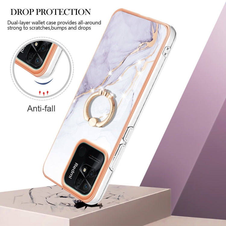 Electroplating Marble IMD TPU Phone Case with Ring Holder, For Xiaomi Redmi 10C, For Xiaomi Mi 11 Lite