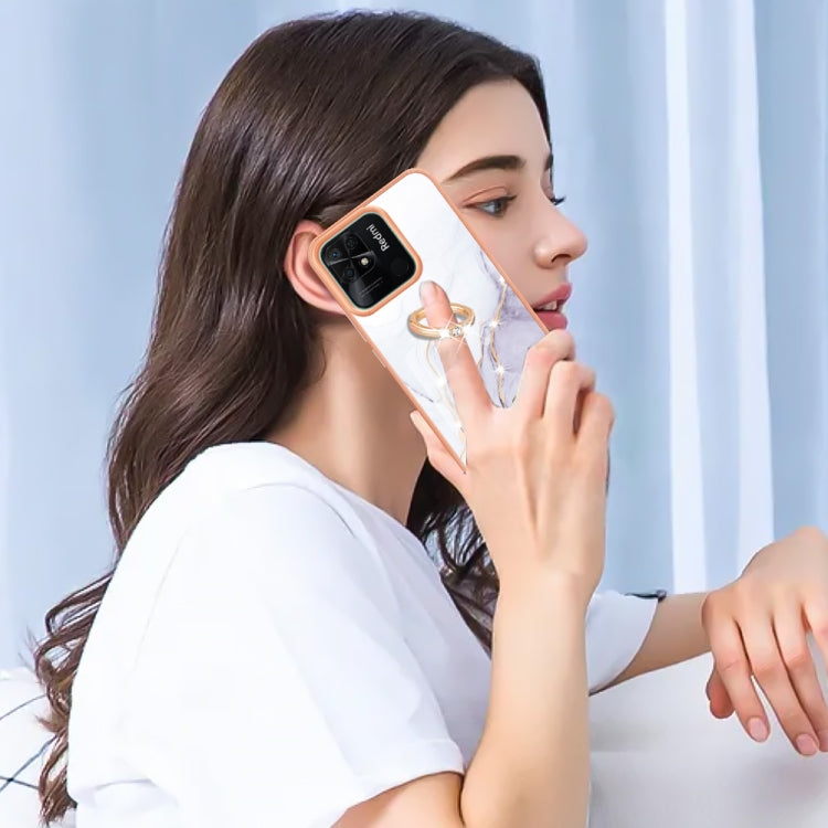 Electroplating Marble IMD TPU Phone Case with Ring Holder, For Xiaomi Redmi 10C, For Xiaomi Mi 11 Lite