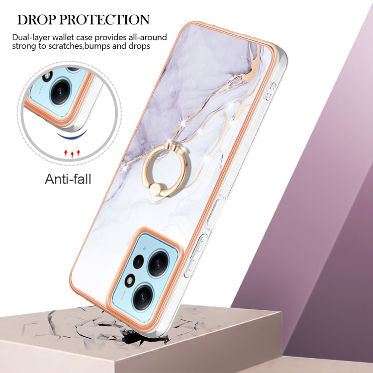 Electroplating Marble IMD TPU Phone Case with Ring Holder, For Xiaomi Redmi Note 12 4G Global, For Xiaomi Redmi Note 12 Pro+ Global, For Xiaomi Redmi Note 12 Pro 5G Global, For Xiaomi Poco X5 Pro 5G
