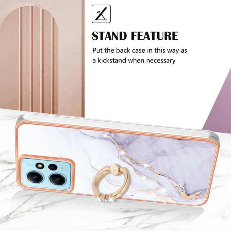 Electroplating Marble IMD TPU Phone Case with Ring Holder, For Xiaomi Redmi Note 12 4G Global, For Xiaomi Redmi Note 12 Pro+ Global, For Xiaomi Redmi Note 12 Pro 5G Global, For Xiaomi Poco X5 Pro 5G