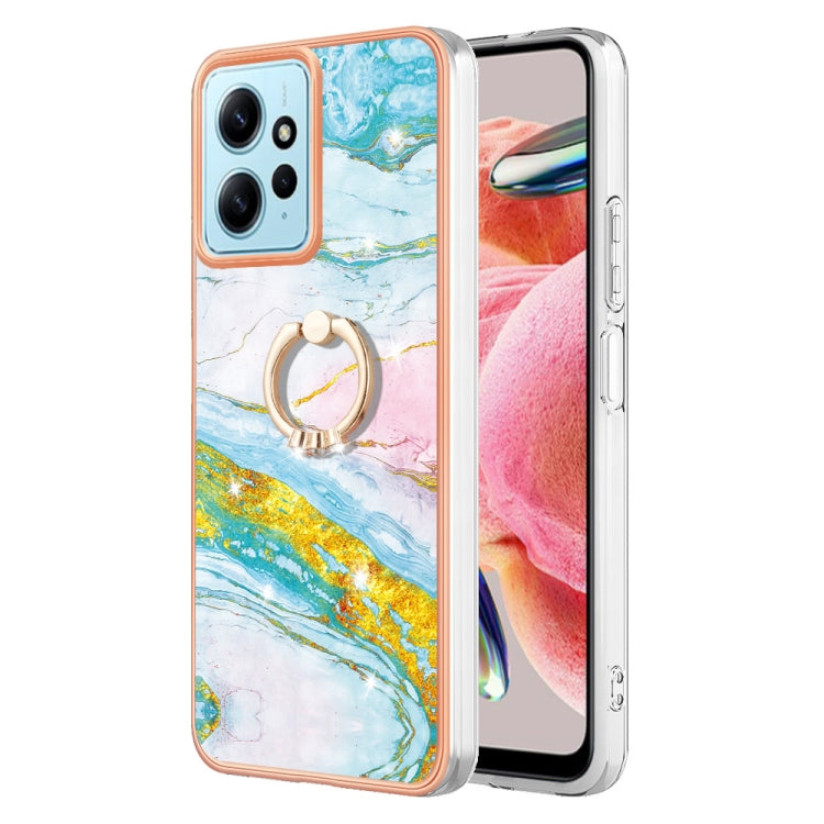 Electroplating Marble IMD TPU Phone Case with Ring Holder, For Xiaomi Redmi Note 12 4G Global, For Xiaomi Redmi Note 12 Pro+ Global, For Xiaomi Redmi Note 12 Pro 5G Global, For Xiaomi Poco X5 Pro 5G