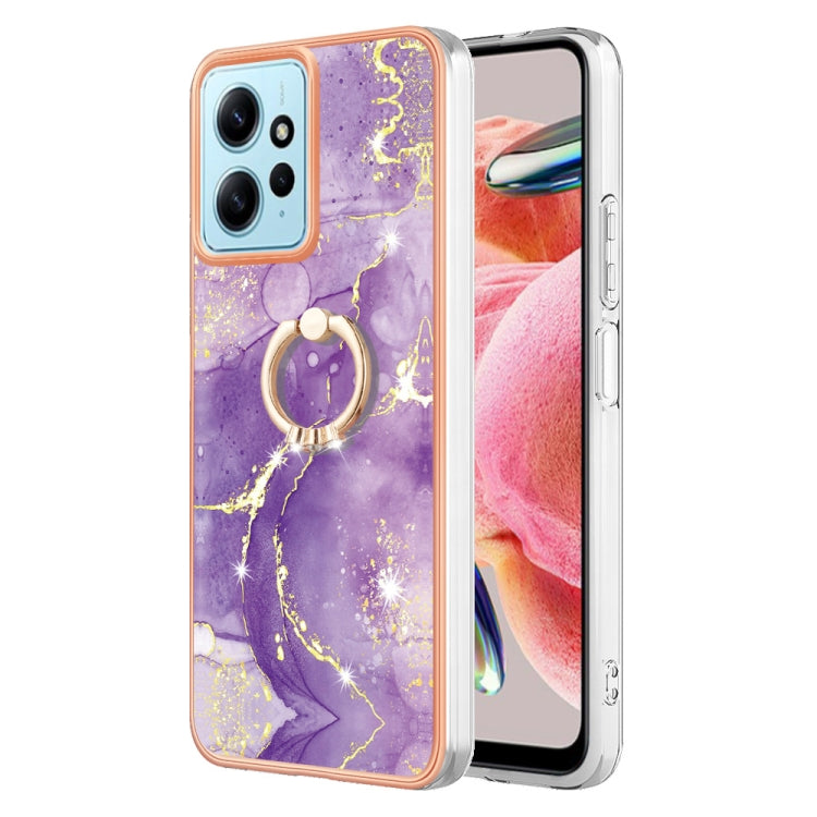 Electroplating Marble IMD TPU Phone Case with Ring Holder, For Xiaomi Redmi Note 12 4G Global, For Xiaomi Redmi Note 12 Pro+ Global, For Xiaomi Redmi Note 12 Pro 5G Global, For Xiaomi Poco X5 Pro 5G