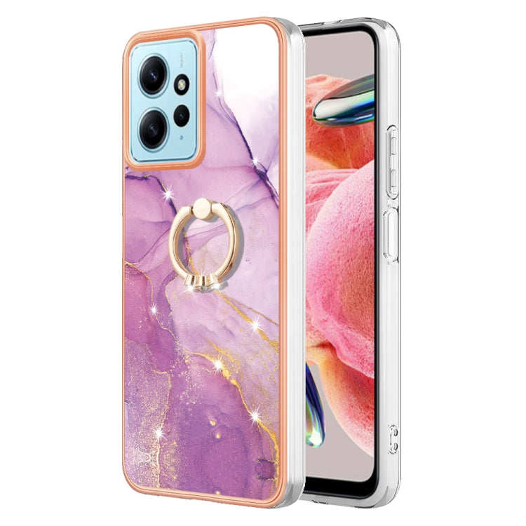 Electroplating Marble IMD TPU Phone Case with Ring Holder, For Xiaomi Redmi Note 12 4G Global, For Xiaomi Redmi Note 12 Pro+ Global, For Xiaomi Redmi Note 12 Pro 5G Global, For Xiaomi Poco X5 Pro 5G